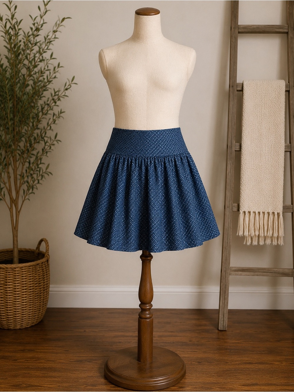 Ann Taylor Blue Textured Circle Skirt